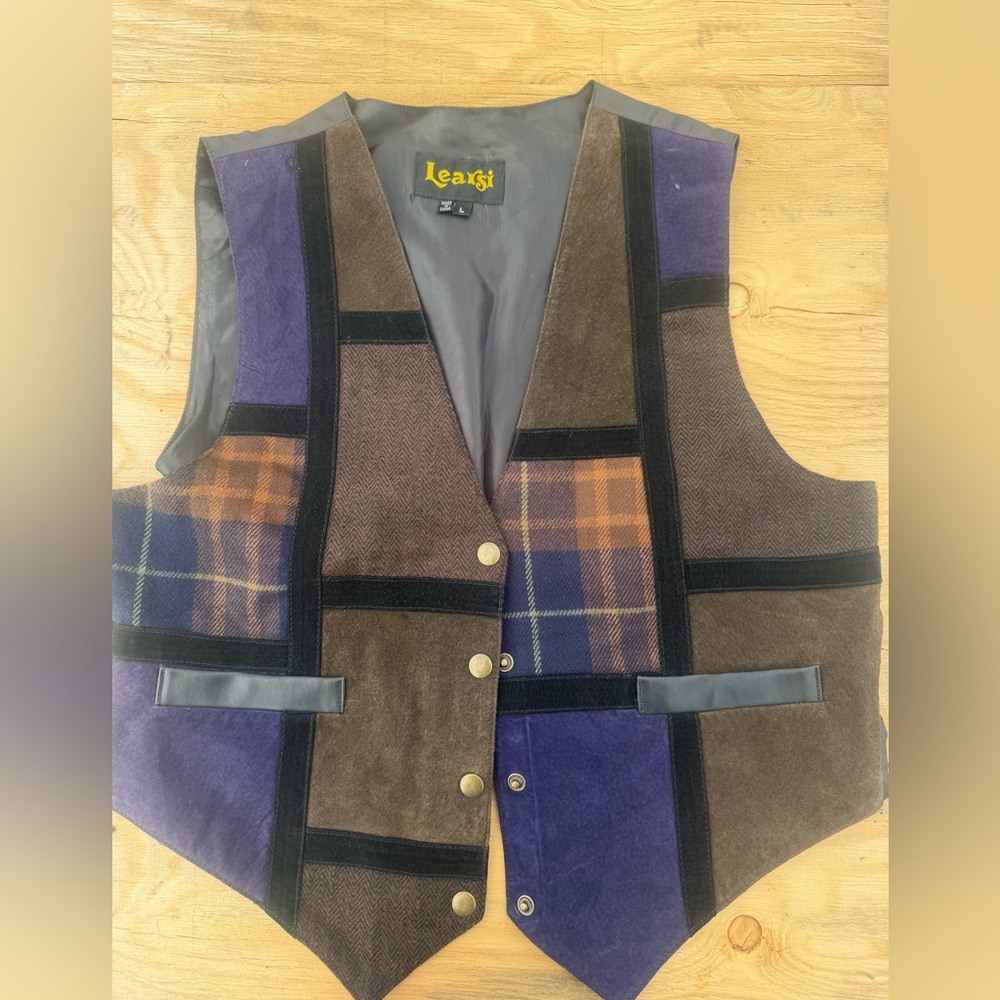 Vintage Learsi Genuine Leather Vest Snap Up Sleeveless Jacket Black Large Mens